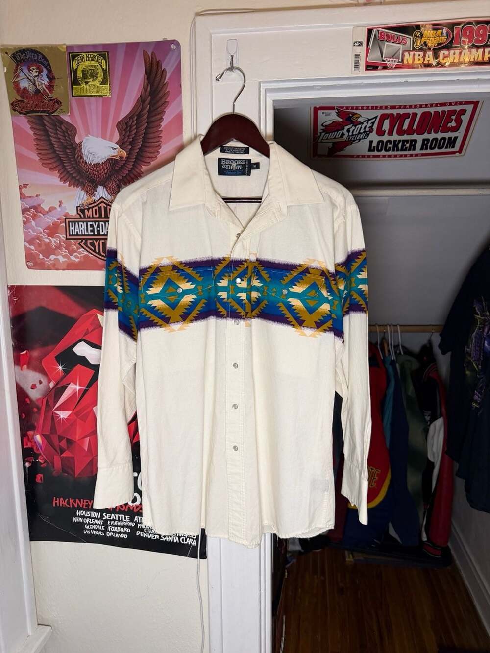 Vintage Brooks & Dunn Panhandle Slim Aztec Southwestern Pearl Snap Western Shirt